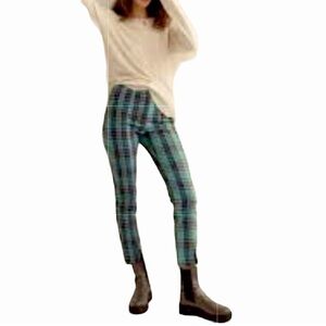 Urban Outfitters Green Plaid Pant High Rise Sz 6 Blue Tartan Front Slit Grungy
